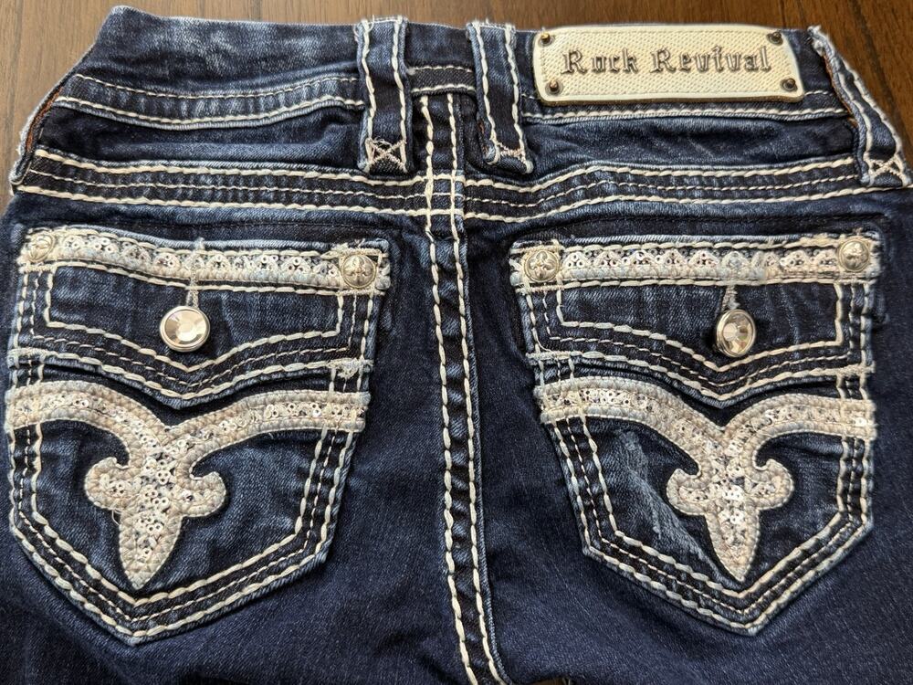 Rock Revival Womens Jeans Size 23 Ankle Skinny Blue Denim Sequin